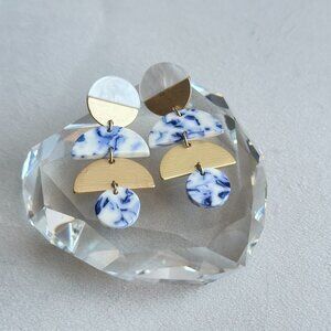 Gold, Blue and White Drop Earrings